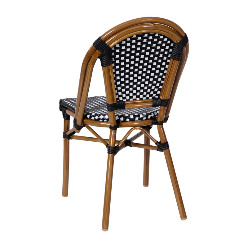 Black and White PE Rattan Armless Bistro Chairs with Bamboo Print Frame, Set of 2