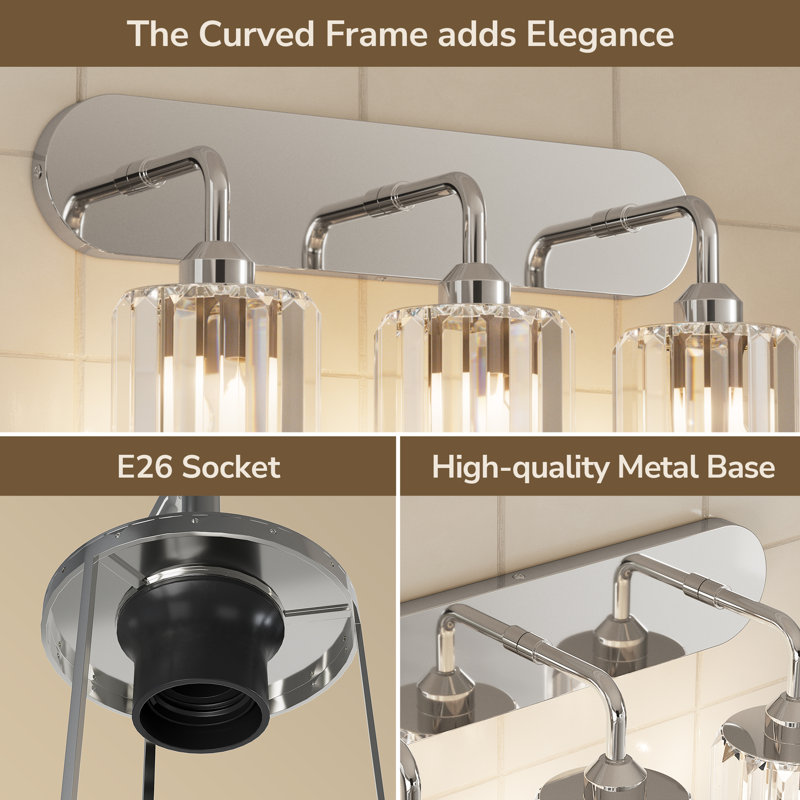 Dimmable Bathroom Vanity Light with Crystal Shade, Polished Chrome, 4 Lights