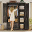 Armoire-penderie à 3 portes Bichock 70 po avec 2 tiroirs et tringle, chêne foncé-1140670959