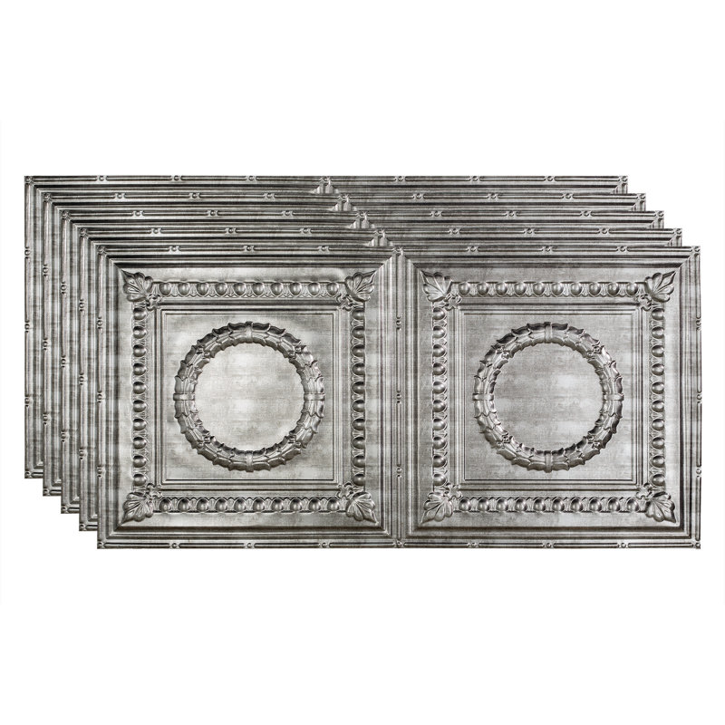 Panneau de plafond décoratif en vinyle 2 pi x 4 pi FASÄDE Rosette, Argent Crosshatch