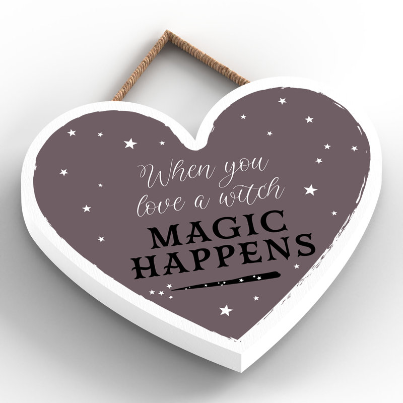 When You Love a Witch Wooden Heart Plaque, 10cm H x 9cm W x 0.5cm D
