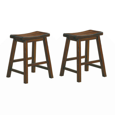 Casual Dining Saddle Seat Stools 2Pc Set Solid Wood  Finish Home Furniture