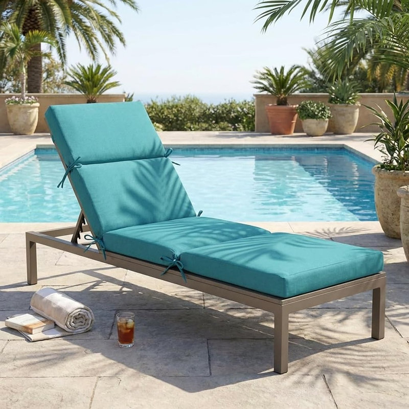 Outdoor Lounge Chair Cushion, 3-inch Thick Weather Resistant Chaise Lounge Cushion With 6 Ties For Patio And Pool Furniture