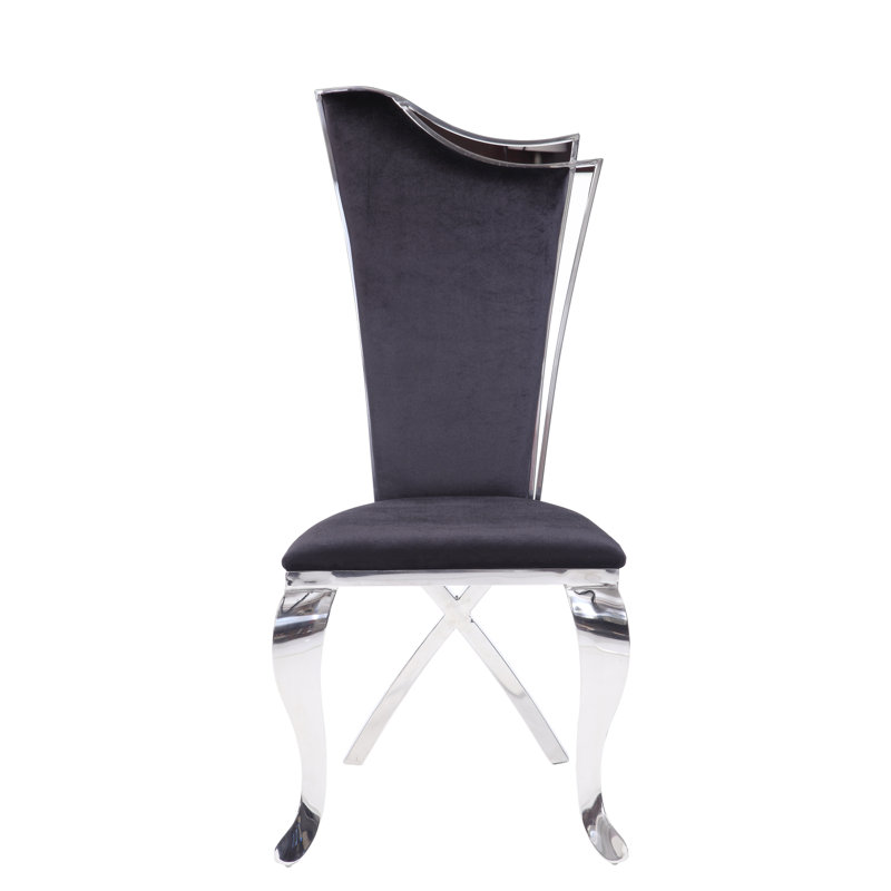 Chaise d'appoint noire et en acier inoxydable avec pieds en forme de X (ensemble de 2)