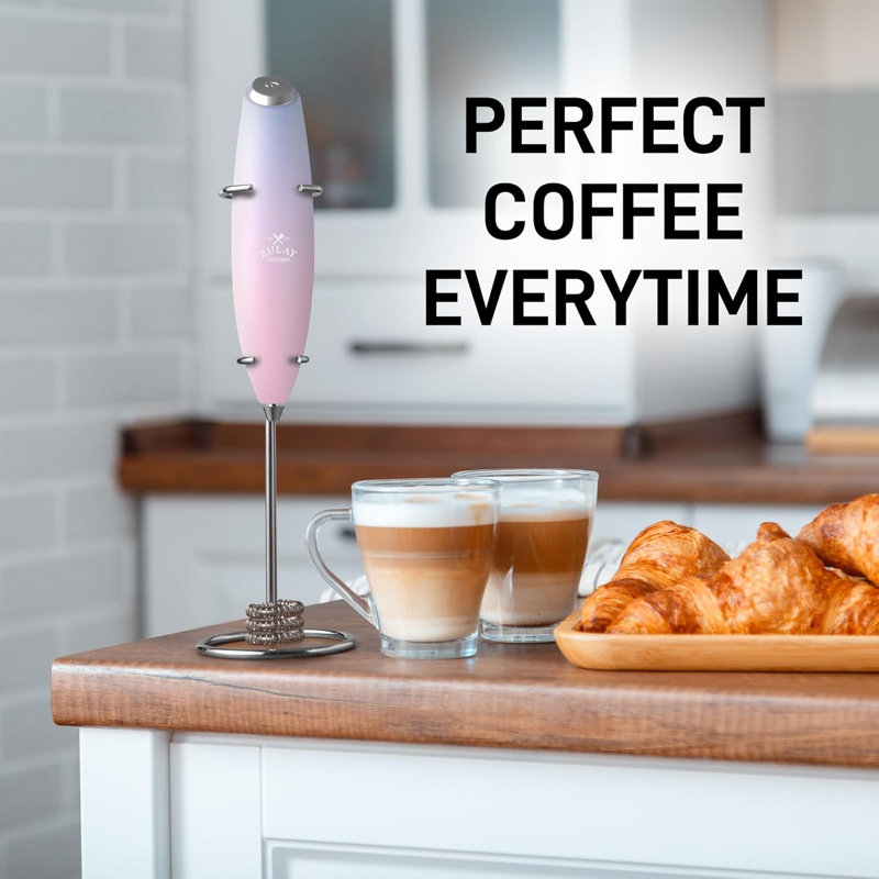 Zulay Kitchen Tornado Whisk Milk Frother With 4 Aa Duracell Batteries - Triple Whisk For More Power, Pink