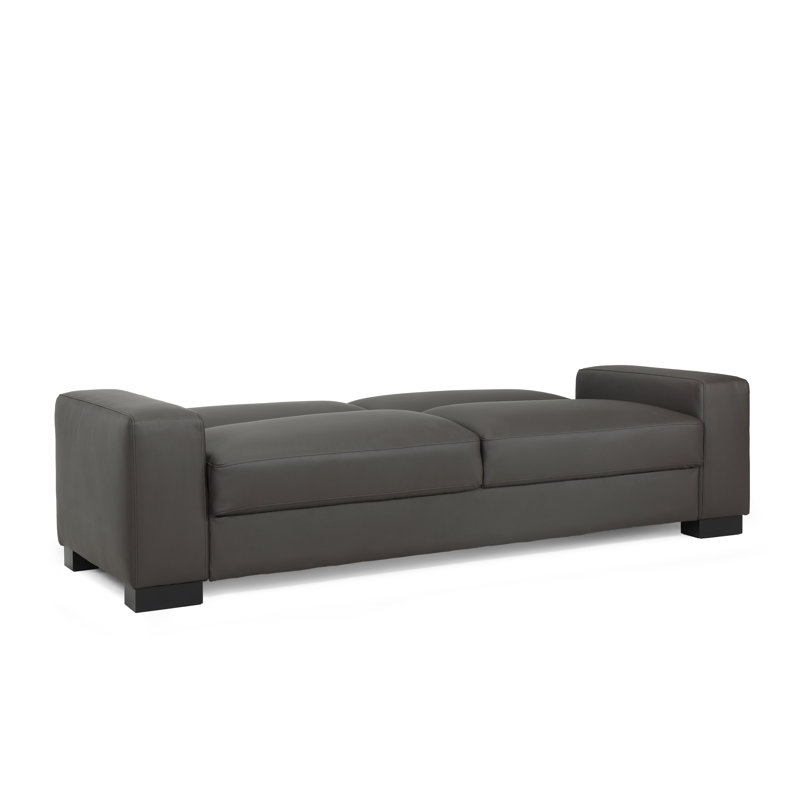 90.9 " Faux Leather Sofa, Flat Brown Faux Leather