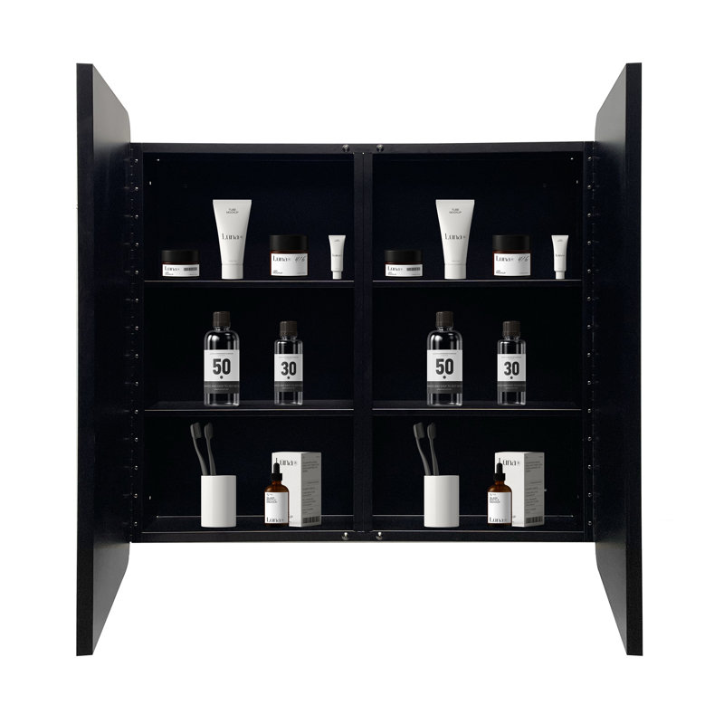 Armoire à pharmacie polyvalente avec miroir, offrant des options d'installation murale ou encastrée et un grand espace de rangement.