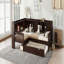 Lit plateforme en L simple avec lit gigogne, lit plateforme en bois massif avec tiroirs et tablettes de rangement, pas de sommier nécessaire, espresso-252892233