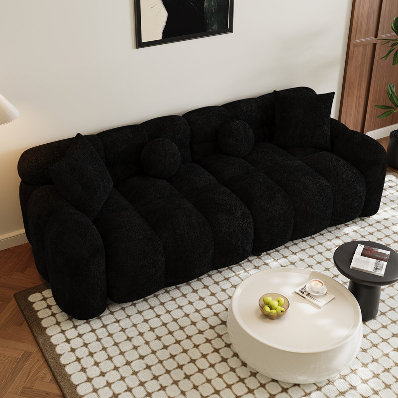 Oumy 87.3'' Upholstered Sofa Couch, Black Polyester