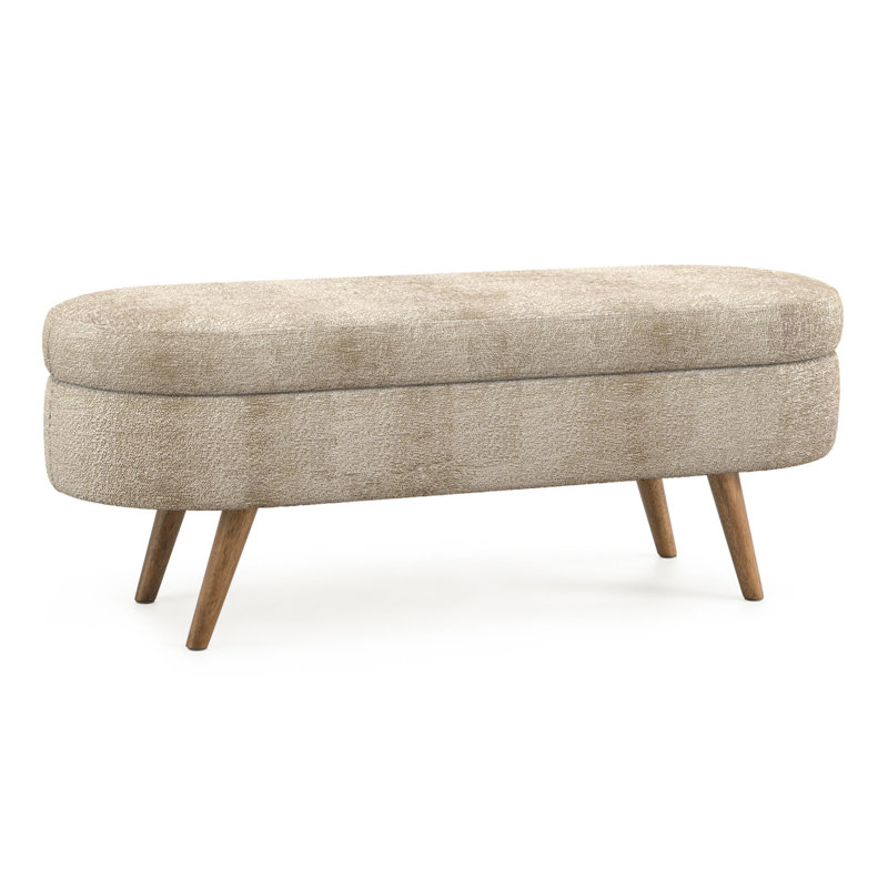 Ottoman Oval Storage Bench,Rubber Wood Legs, Gray (43.5"X16"X16")Brown, Brown