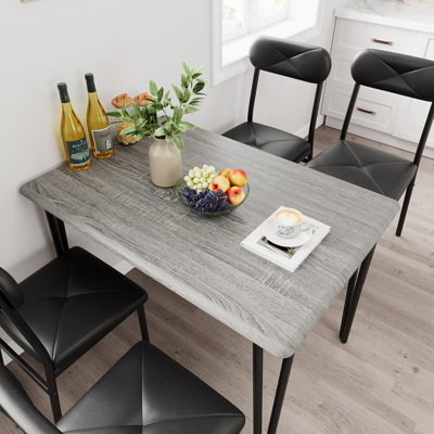5-Piece Dining Table Set for 4, Modern Kitchen Table and 4 Upholstered Chairs with Diamond Quilted Pattern, Stable v-Shape Metal Legs, Retro Style for