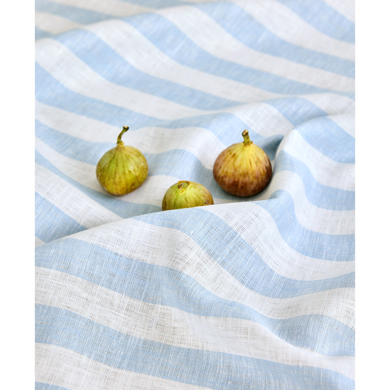 100% Pure Linen Tablecloth -Sorrento Stripe, 120" L x 60" W, Blue/White