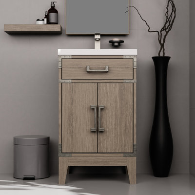 20 In. W Grey Oak Bath Vanity With Acrylic Countertop & 18 Mirror - Compact Polished Top Included