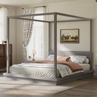 Wooden Canopy Platform Bed with Headboard