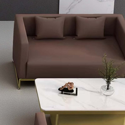 Business Brown Faux Leather Reception Sofa Set (two-seater X2 + Rectangular Coffee Table)