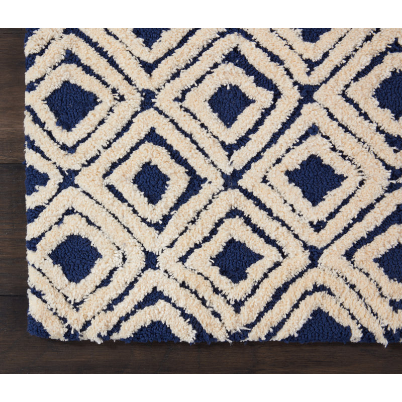 Tapis bleu marine / ivoire touffeté à la main Chism, Rectangle 9 pi 6 po x 13 pi