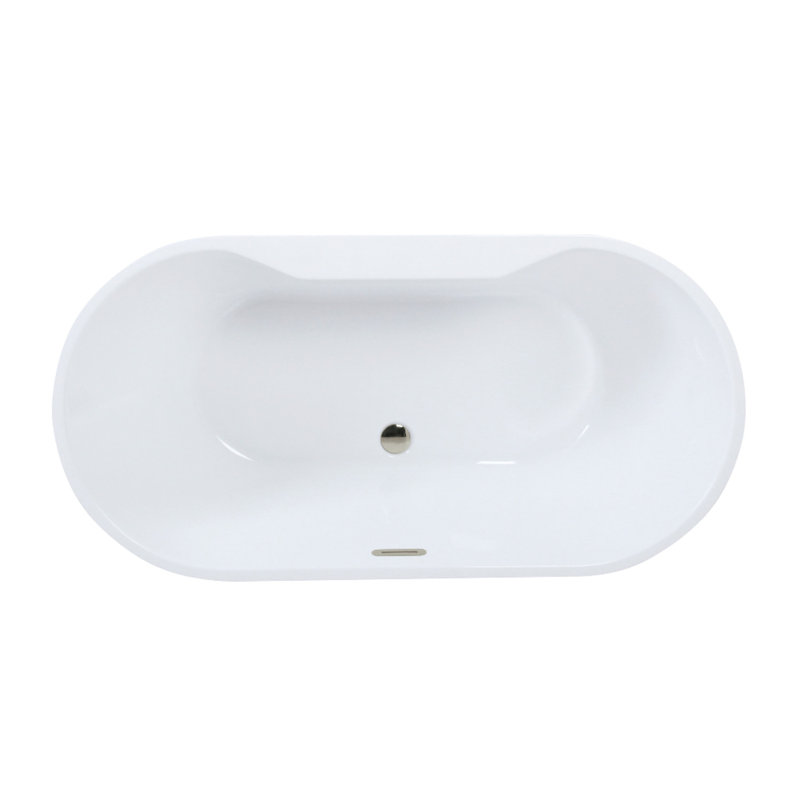 Kingston Brass Aqua Eden 51-Inch Acrylic Oval Double Ended Freestanding Tub With Drain, Polished Nickel