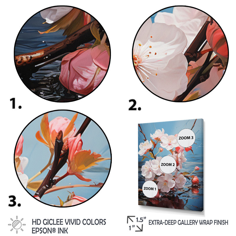 "Buchlovice Cherry Blossom" blanc et bleu, reproduction sur toile, H 20 po x l 12 po x P 1 po, Cadre photo noir
