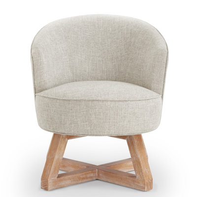 Swivel Lounge Chair With Cross-shaped Wooden Base And Classic Linen Fabric - 360° Rotation For Living Room, Bedroom, Office