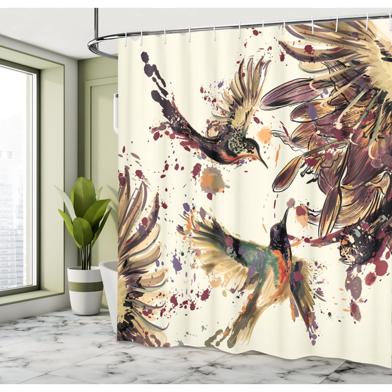 Ensemble de rideau de douche et crochets Hummingbird, H 75 po x l 69 po, Perle saumon / mauve foncé