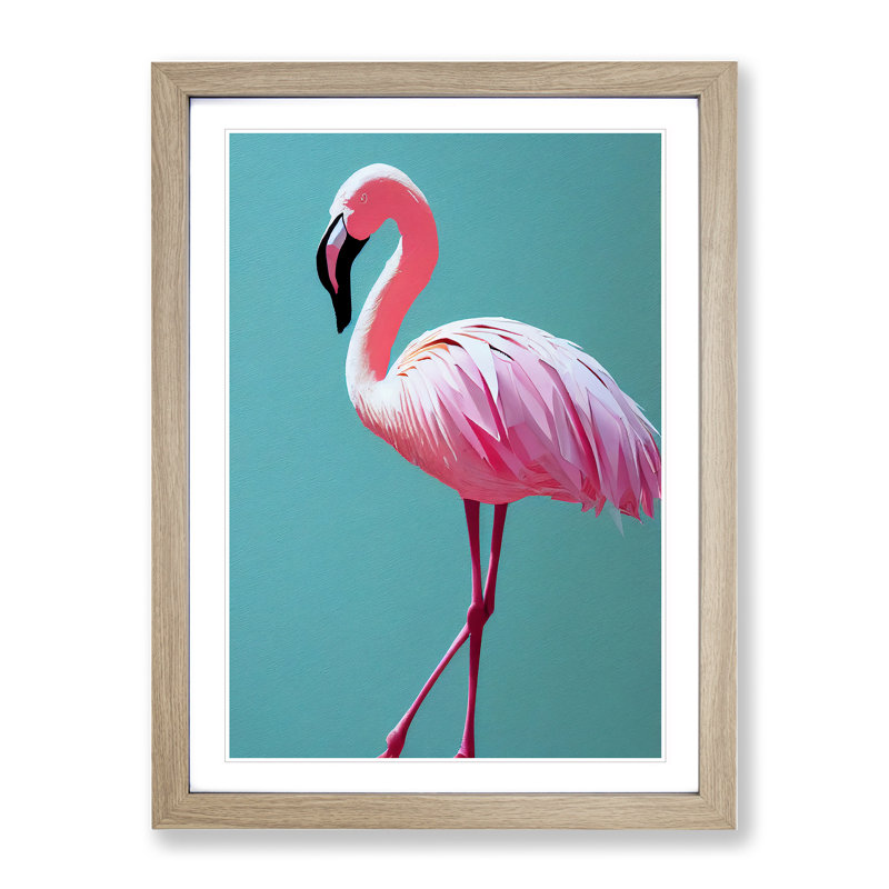 Stunning Flamingo - Single Picture Frame Print, 46cm H x 34cm W x 2cm D, Oak 