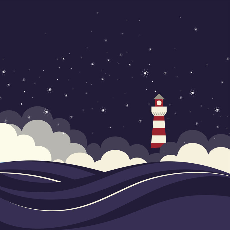 «Lighthouse in Night Sea», impression sur toile tendue, L 12 po x H 12 po