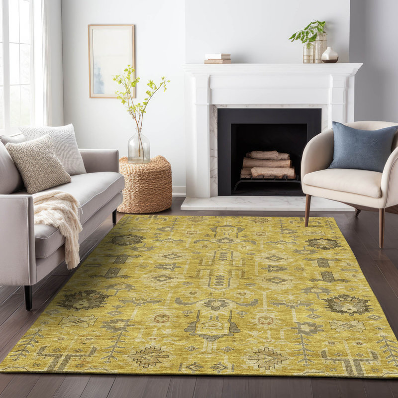 Premium Machine Washable Prisco Gold Rug, Rectangle 10' x 14'