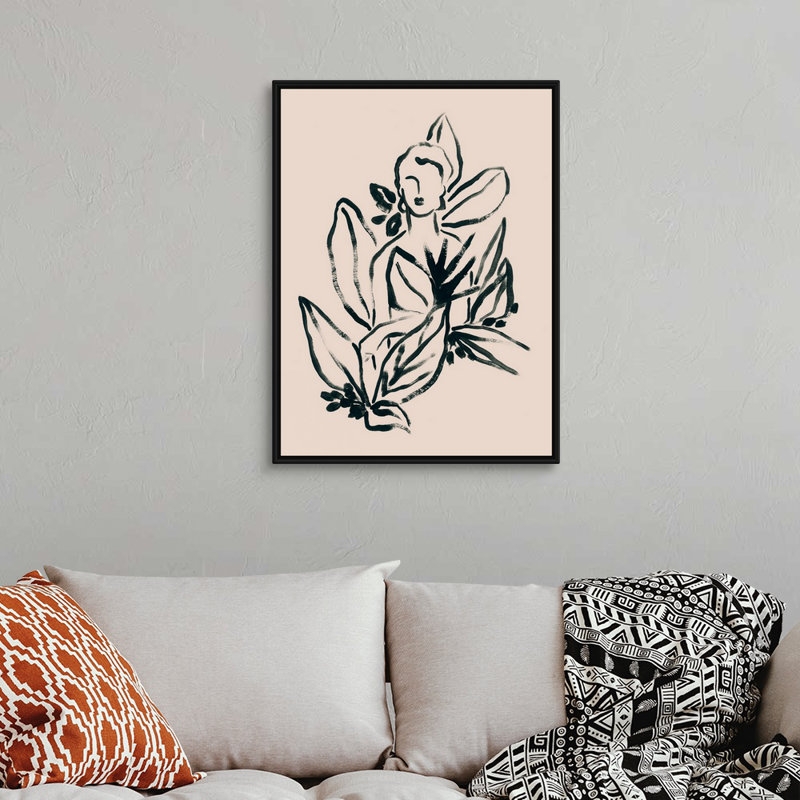 Foliage figure I, art mural sur toile, H 34 po x l 26 po, Toile avec cadre noir