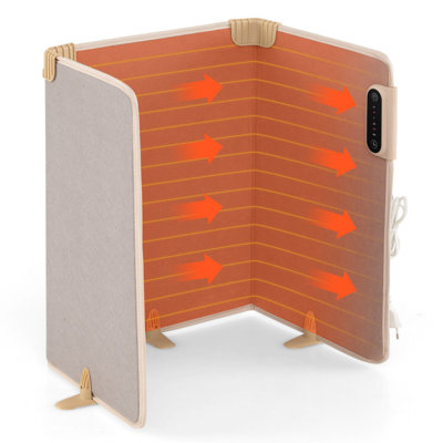 Chauffage d'appoint pliable à placer sous un bureau, avec thermostat, minuterie et protection anti-basculement.