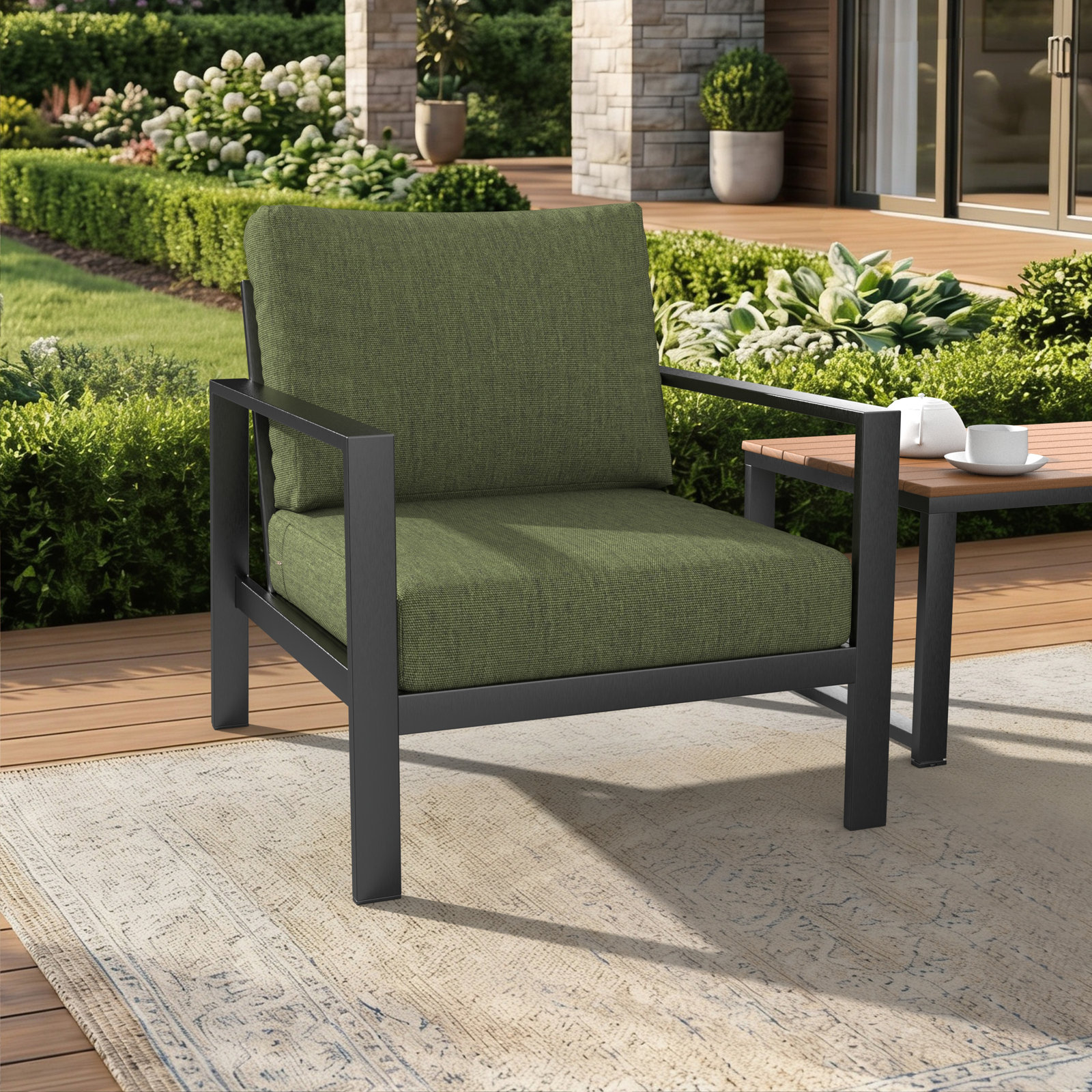 Amala Outdoor Sunbrella® Seat/Back Cushion, Sunbrella® Canvas Fern, 25" W x 25.5" D