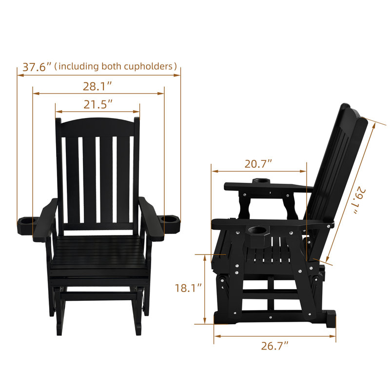 Fauteuil oscillant en bois pour une personne, avec dossier haut et siège profilé profond, Noir