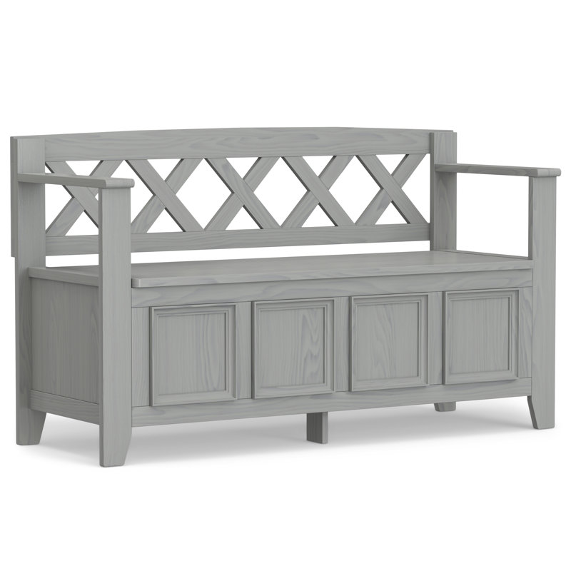 Amherst 48"W Solid Wood Entryway Storage Bench with Lift-Top Lid and Dual Compartments, Fog Gray