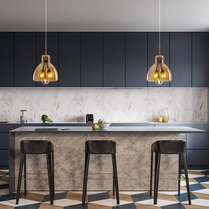 Luminaire suspendu en forme de globe doré à hauteur réglable avec lustre en verre pour îlot de cuisine dans la salle à manger (paquet de 1)