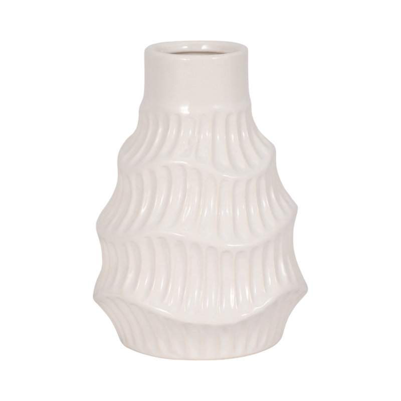 Textured Sculpted Stoneware Vase with Organic Silhouette and Modern Casual Design, 7" H x 6" W x 6" D