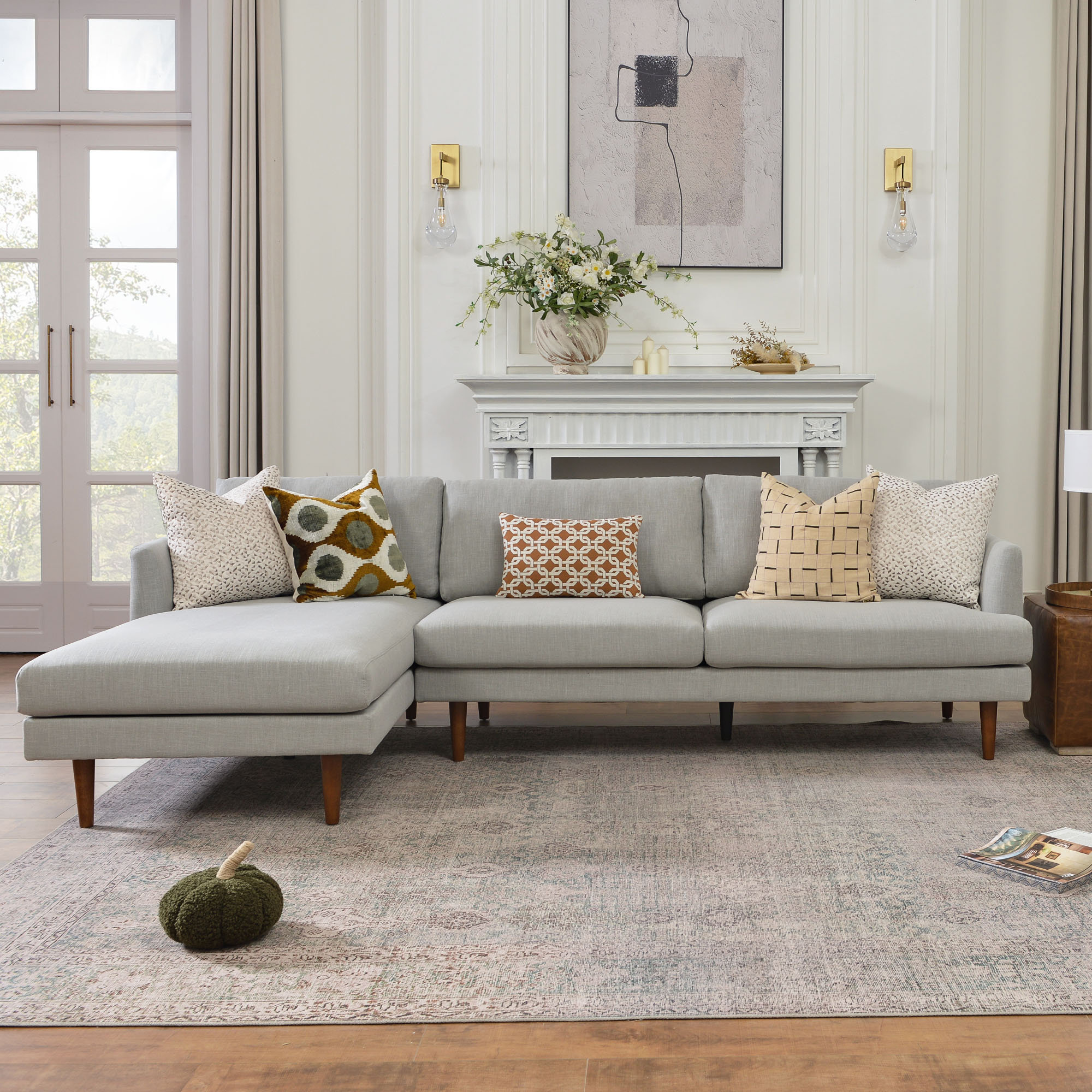 Miller 2 - Piece Upholstered Chaise Sectional, Left Hand Facing, Light Gray Polyester Blend