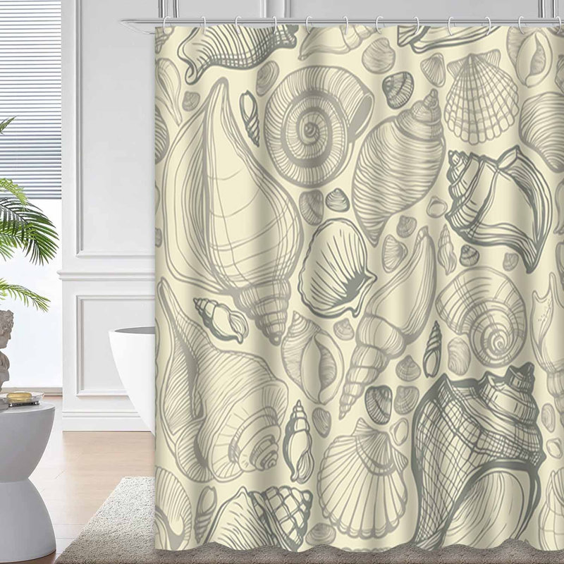Rideau de douche imperméable à l'eau Brown Summer Sand Seashell avec 12 crochets, L 72 po x l 84 po