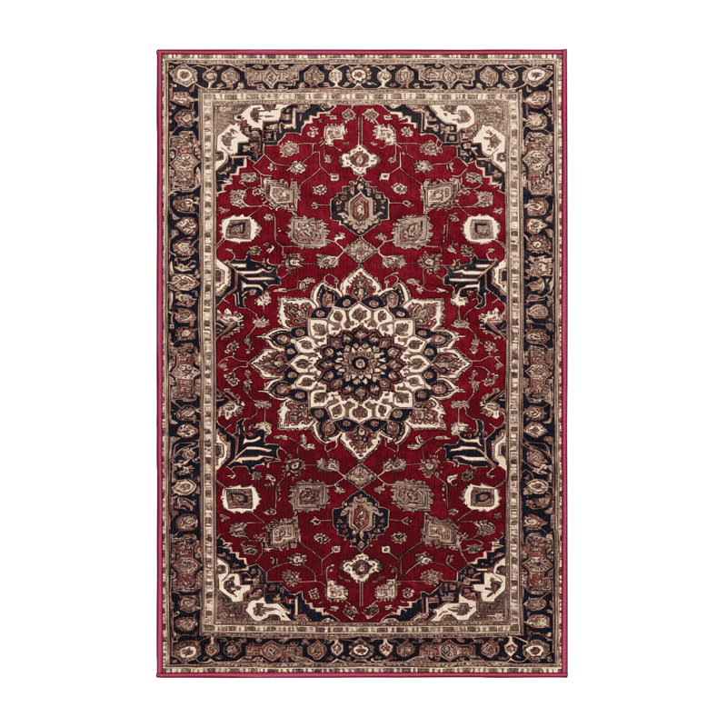 Tapis rouge persan lavable à la machine, Rectangulaire 8 pi x 10 pi