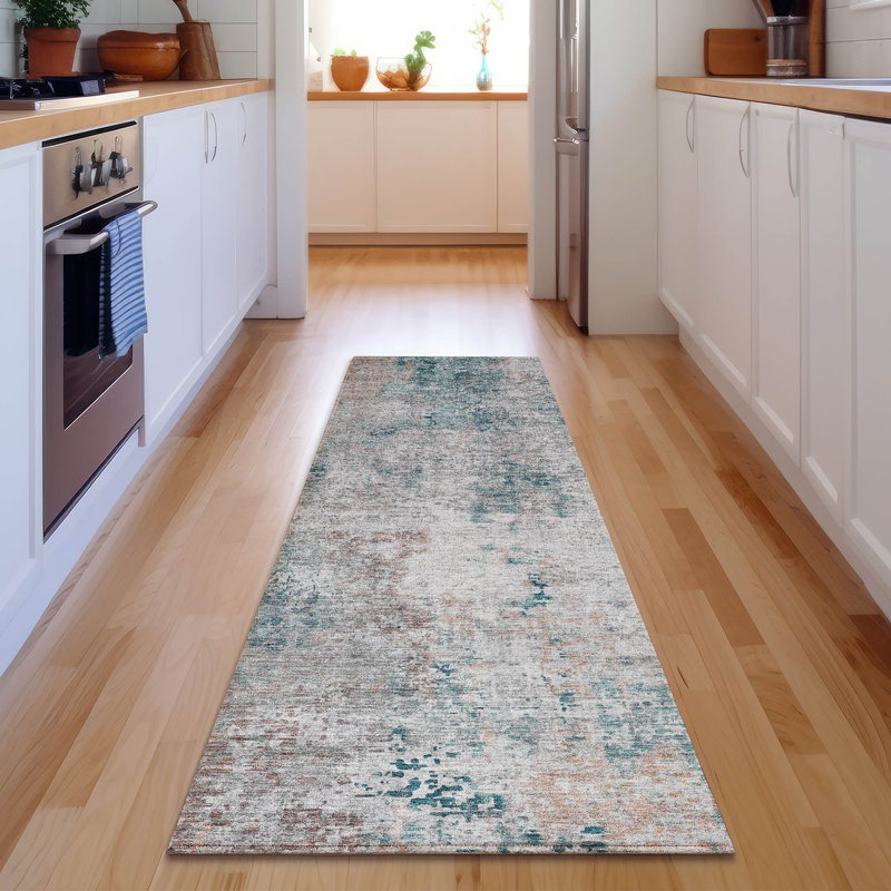 Premium Machine Washable Prisco Teal Rug, Runner 2'3" x 7'6"