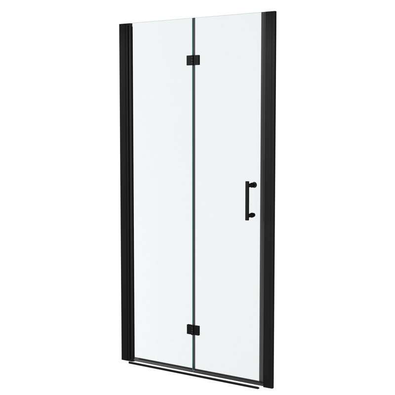34"W X 72"H Fold Shower Door With Tempered Glass, Matte Black - Bi Design, 1/4 Inch Thick Clear Water Screen , High Grade Stainless Steel Components, Reversible Installation, 180 Overlapping Rotate