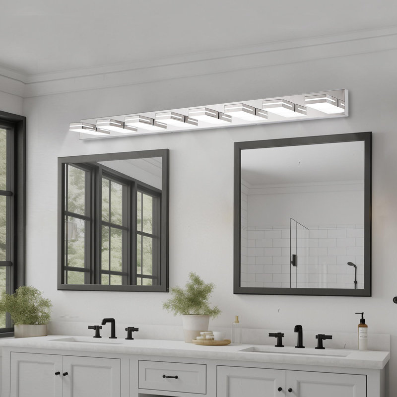 Luminaires de salle de bain Modern, H 5,1 po x l 63 po x P 4,3 po, Chrome, 8 lumières