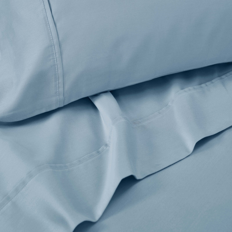 Ensemble de draps en mélange de coton 1500 fils Superior, Bleu, Ensemble de draps pour taille de lit simple avec u