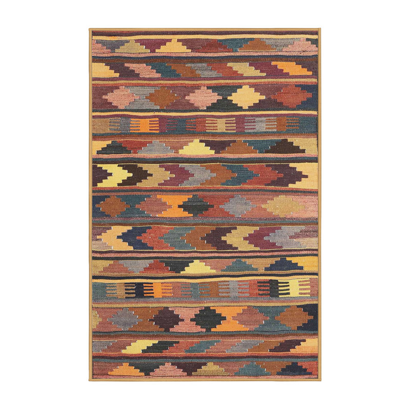 Tapis contemporain jaune / brun / vert, Rectangle 7 pi x 10 pi