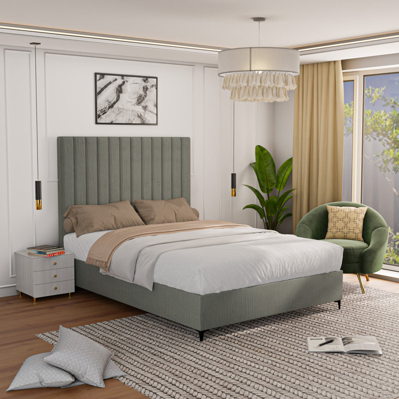 Lit plateforme tapissier en velours de luxe avec tête de lit, base de qualité supérieure, aucun sommier tapissier requis