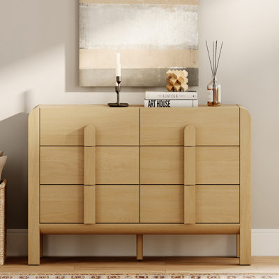 Adora Teen Dresser For Bedroom With 6 Drawers,47" Wide Modern Chest Of Drawers With Curved Profile Design, Wood Closet Clothes Storage Organizer For K