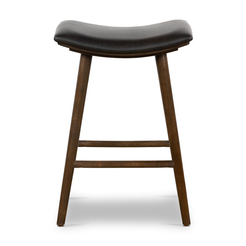 Union Wallis Belfast Solid Wood Stool, Counter Stool (26" Seat Height), Rayon/Viscose - Essence Natural/Black Parawood