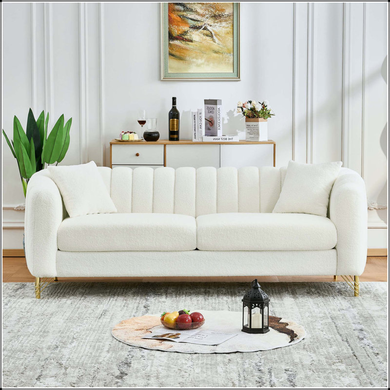 Canapé surdimensionné en chenille 3 places 83 "avec pieds en métal doré 83", Chenille blanche