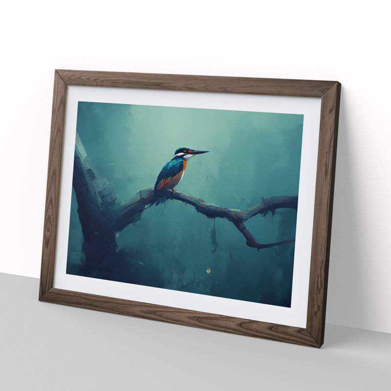 Kingfisher Bird Vol.1 - Framed Print, 46cm H x 64cm W x 2cm D, Walnut
