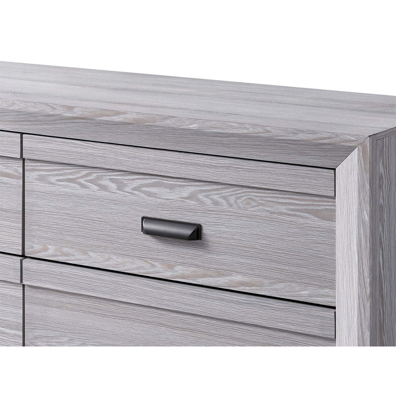 Commode contemporaine en bois à cinq tiroirs avec finition en bois flotté, parfaite pour les chambres rustiques et modernes