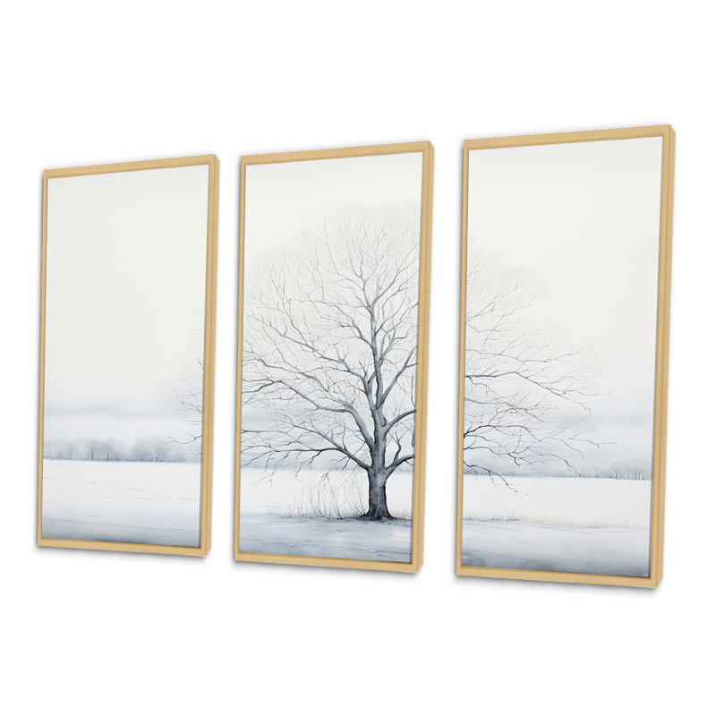 Winters Tree Minimalisme II - Ensemble de décoration murale arbre, H 40 po x l 60 po x P 1 po, Cadre naturel flottant