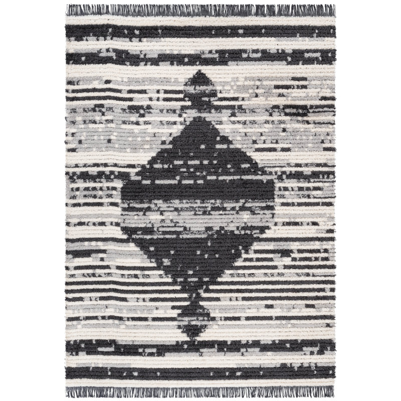 Gray Diamond Pattern Rectangular Synthetic Area Rug